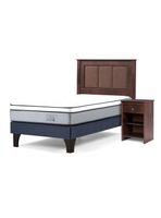 Cama Europea Indie 1.5 Plazas + Respaldo + 1 Velador Ferrara