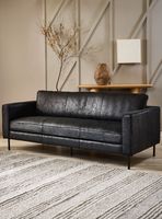 Sofá Damián Negro Cuero 3 Cuerpos
