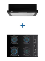 Kit Empotrable Encimera Cristal Gas GBC 64003 KBB BK + Campana TL 6310 Negro