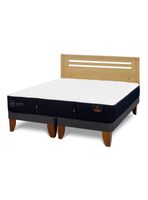 Cama Europea Premium 2 Plazas Base Dividida + Respaldo Múnich Mostaza