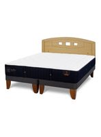 Cama Europea Premium 2 Plazas Base Dividida + Respaldo Gales Mostaza