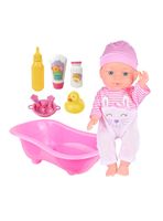 Muñeca de Cuerpo Duro 28 cm + Bañera + Accesorios