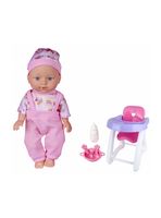 Muñeca de Cuerpo Duro 28 cm + Sillita para Comer