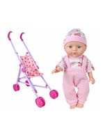 Mueñca de Cuerpo Duro 28 cm + Carrito Plegable