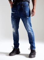 Jeans Lavado Contrastado Roturas Remallado Cadena Cordón