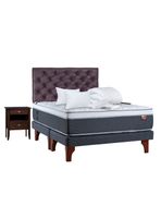 Cama Europea Everest 2 Plazas Base Dividida + Set Muebles Capitoné + Textil