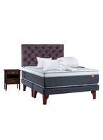 Cama Europea Everest King + Set Muebles Capitoné + Textil
