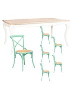 Comedor Vittoria Blanco + 6 Sillas Verde Agua