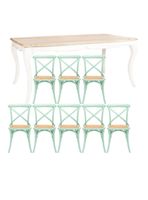 Comedor Vittoria Blanco 8 Sillas Retro Verde Agua