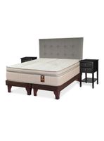 Cama Europea Máximo Cobre Súper King + Respaldo Design Gris + Velador Rover