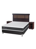Box Spring New Ortopedic B5 Black 2 Plazas Base Normal + Set Muebles New Dublín Chocolate