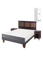Cama Europea Smart 2 Plazas Base Normal + Set Muebles New Torino Chocolate