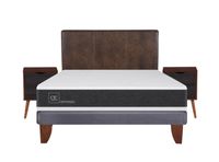 Cama Europea New Ortopedic 2 Plazas Base Normal + Set Muebles Baker