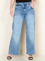 Jeans Cargo Wide Leg Tiro Alto Pretina Interna