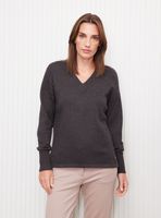 Sweater Cuello en V con Trenzas en Costados Puños Rib