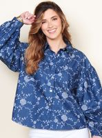 Blusa Manga Larga Denim Estampado Abotonada Delantero