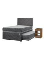 Cama Nido Apolo Black 1.5 Plazas x190 cm + Respaldo Everest + Velador Granada Nude