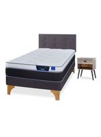 Cama Europea Nexus 1.5 Plazas Box + Respaldo Royal Grafito + Velador Rock