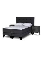 Set Cama Europea Tempo King Base Dividida + Set Muebles Issey Negro + Almohadas