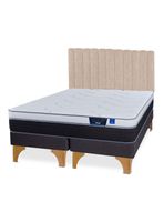 Cama Europea Nexus 2 Plazas Box Base Dividida + Respaldo Tubular Beige