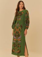 Vestido Largo Estampado con Manga Abullonada y Tajo