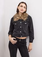 Chaqueta Denim Cuello Piel Sintética