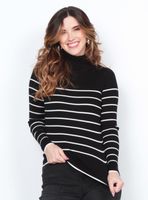 Sweater Manga Larga Listada con Cuello Alto