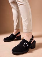 Zueco Efecto Gamuza Taco Cuadrado Mujer