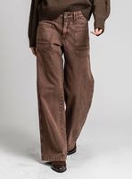 Jeans Wide Leg Tiro Alto Tali Café