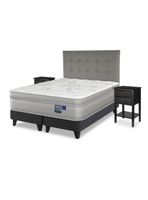 Cama Europea Paradise 2 Plazas Box Base Dividida + Respaldo Design Gris + 2 Veladores Rover