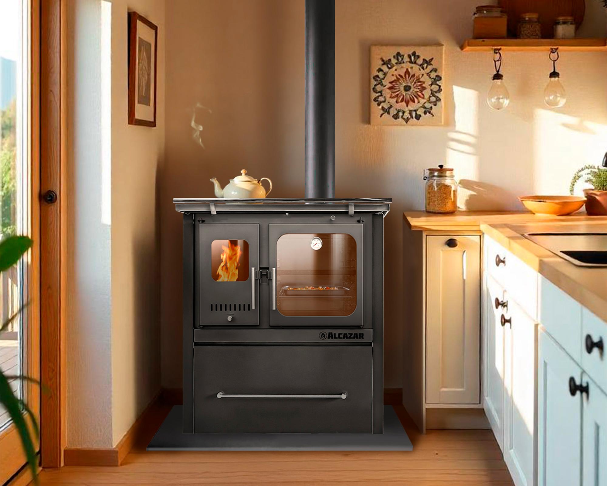 Cocina leña combustión lenta europea M70 Gris-5