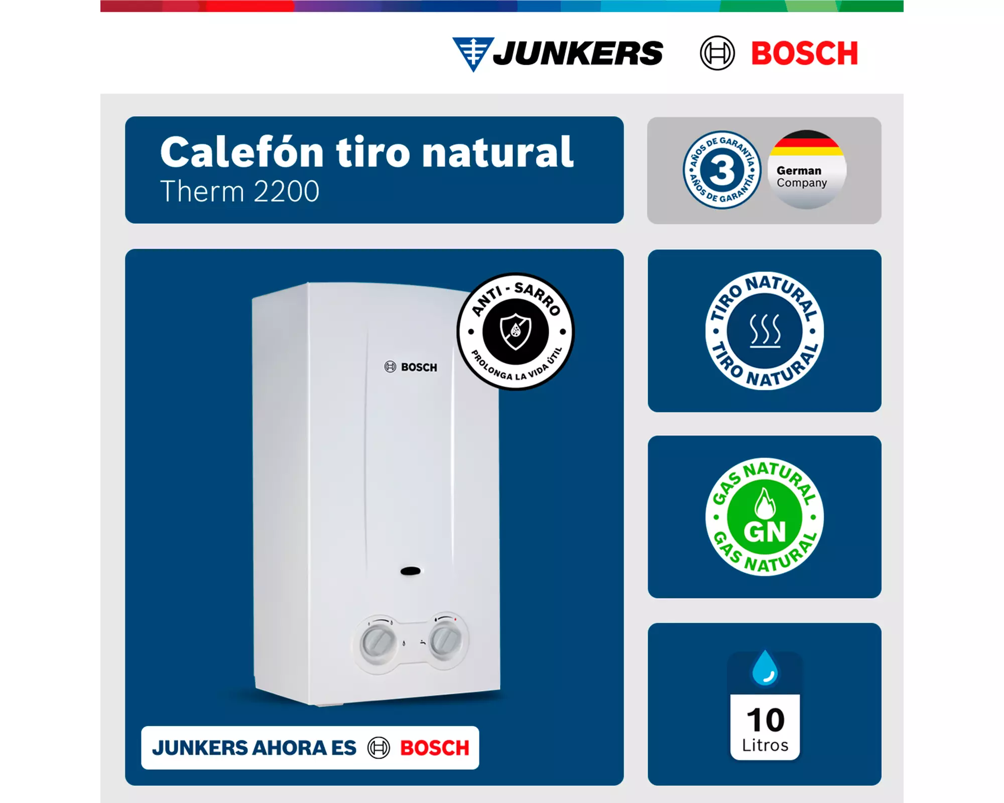 Calefont ionizado tiro natural 10 lt gas natural WD Junkers-1