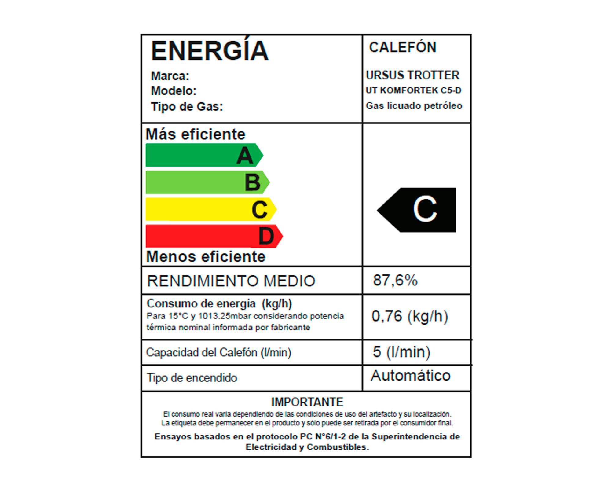 Calefont tiro natural 5 lt gas licuado C5D Ursus Trotter-2