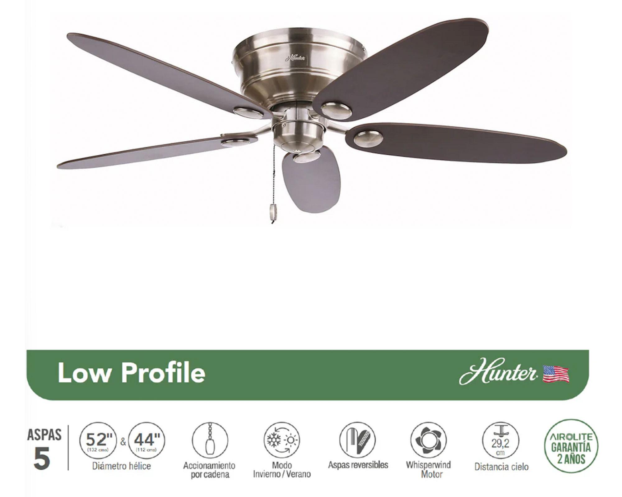 Ventilador de techo 52" Low Profile negro 60 W-2