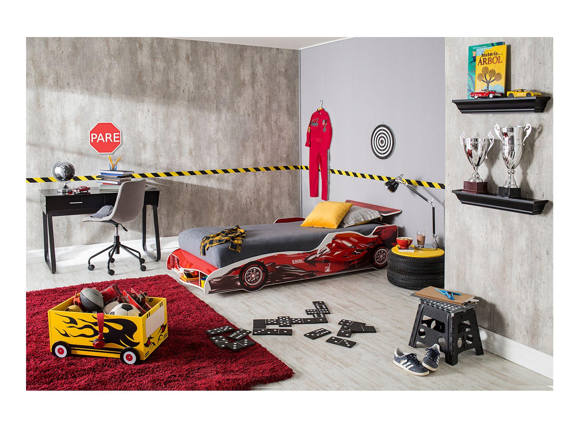 Cama infantil 1 plaza auto F1 roja Decocasa-2