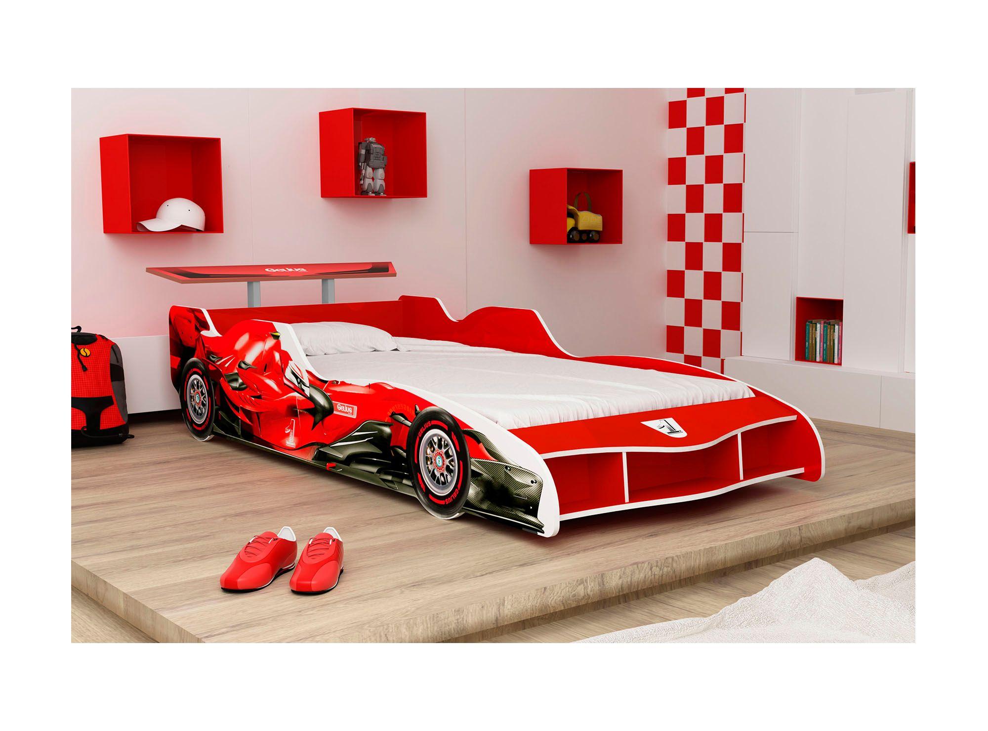 Cama infantil 1 plaza auto F1 roja Decocasa-1