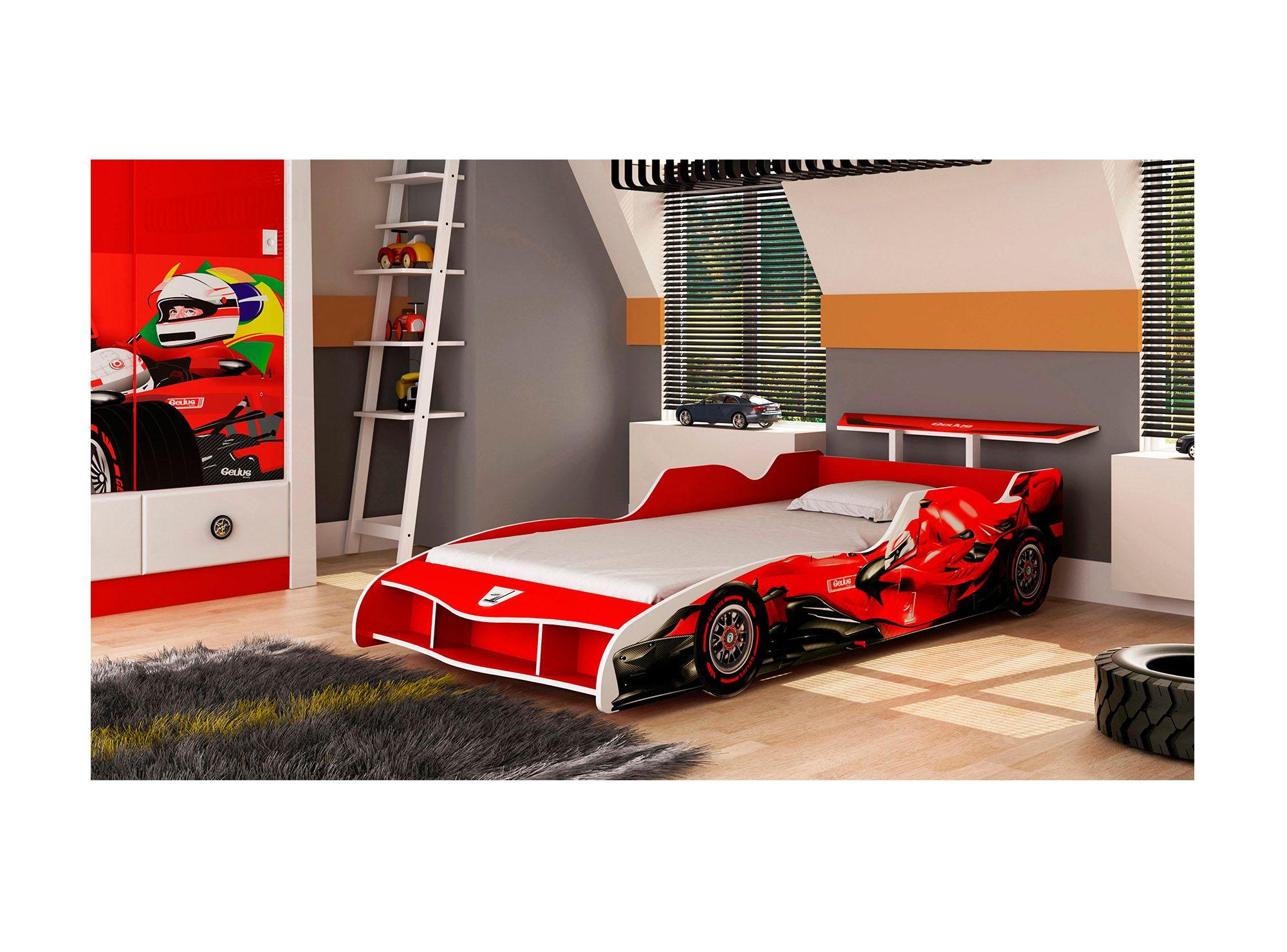 Cama infantil 1 plaza auto F1 roja Decocasa-0