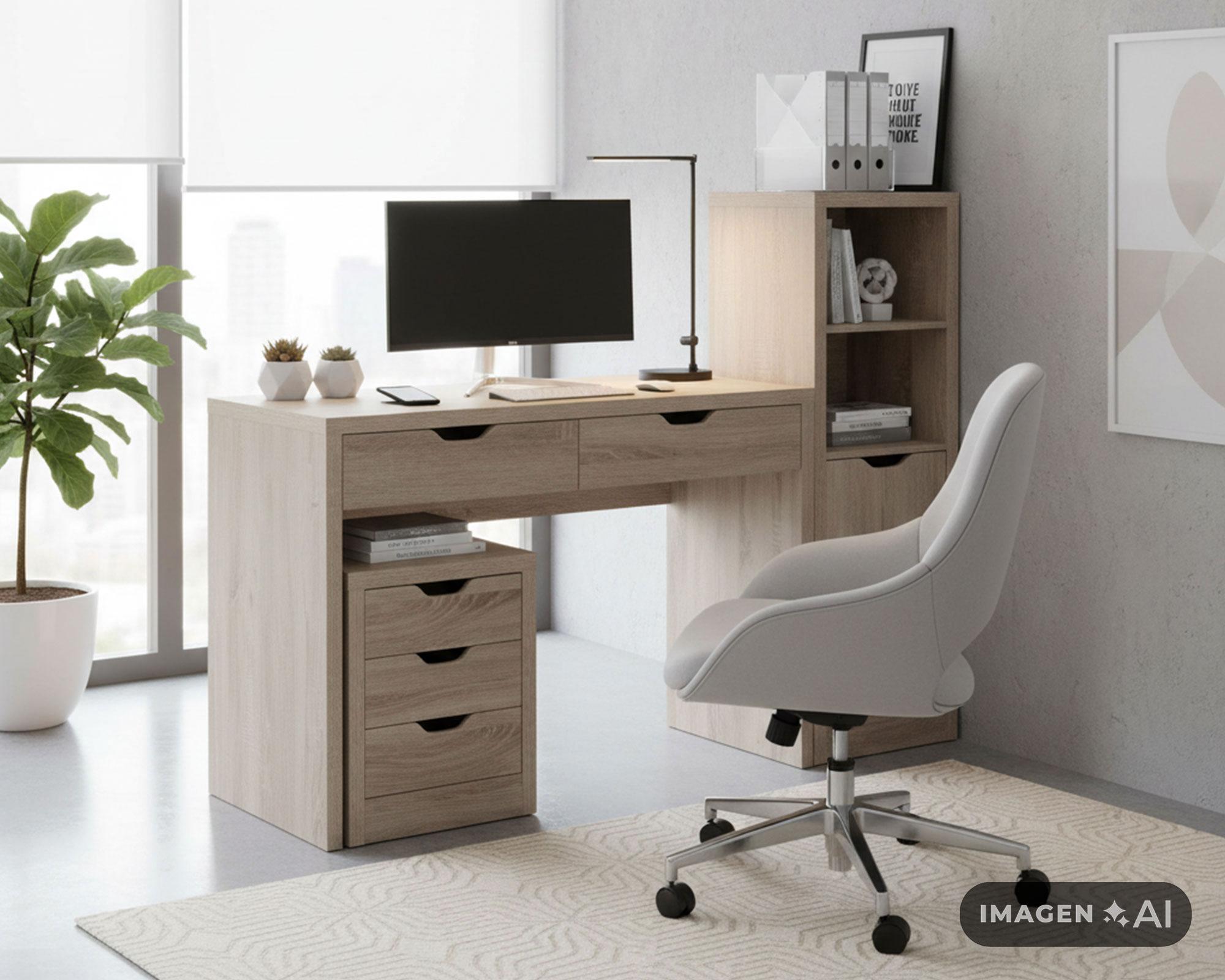 Combo Escritorio 2 cajones + Cajonera + Librero natural-3