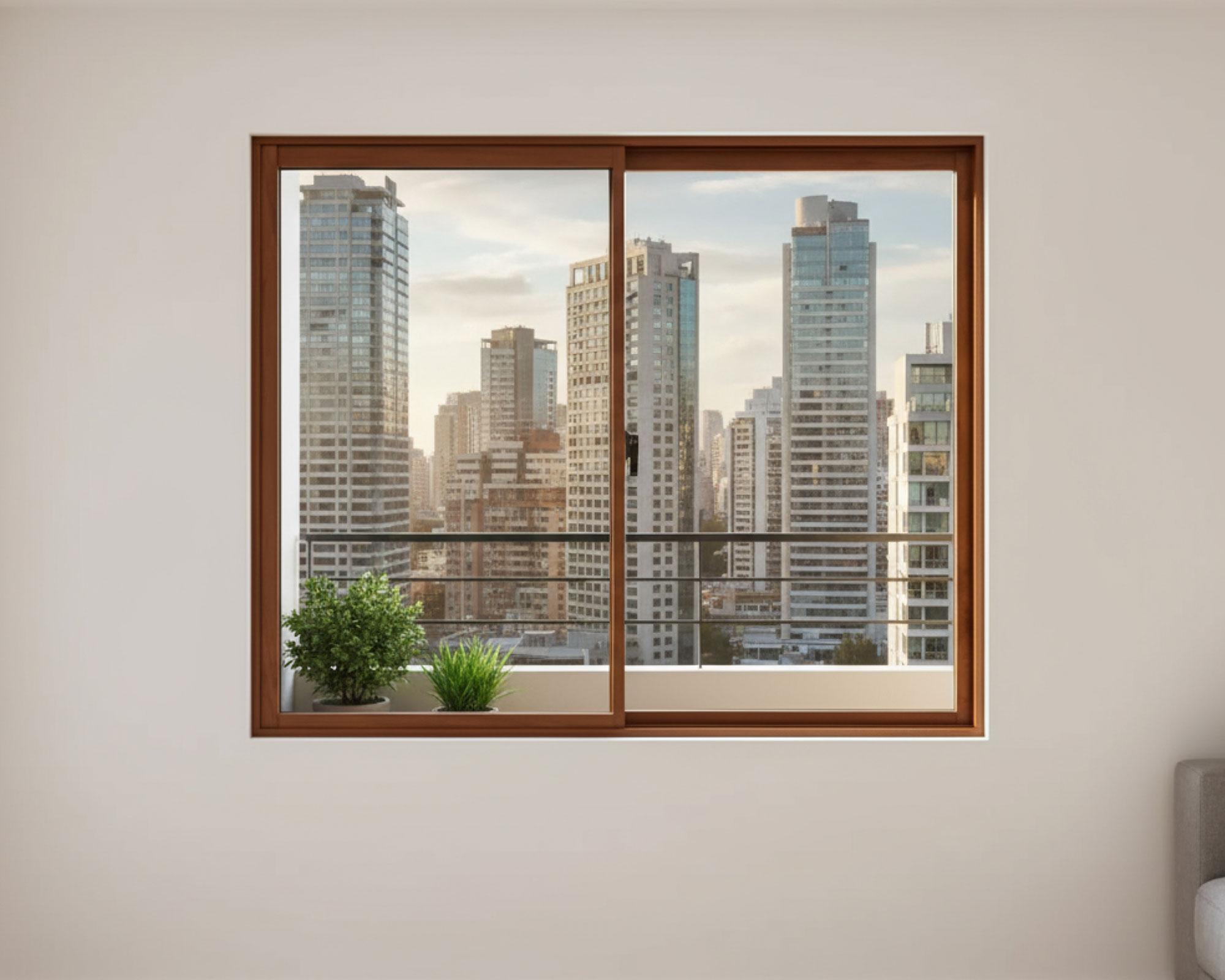 Ventana Aluminio 121x100 cm Corredera Madera-4