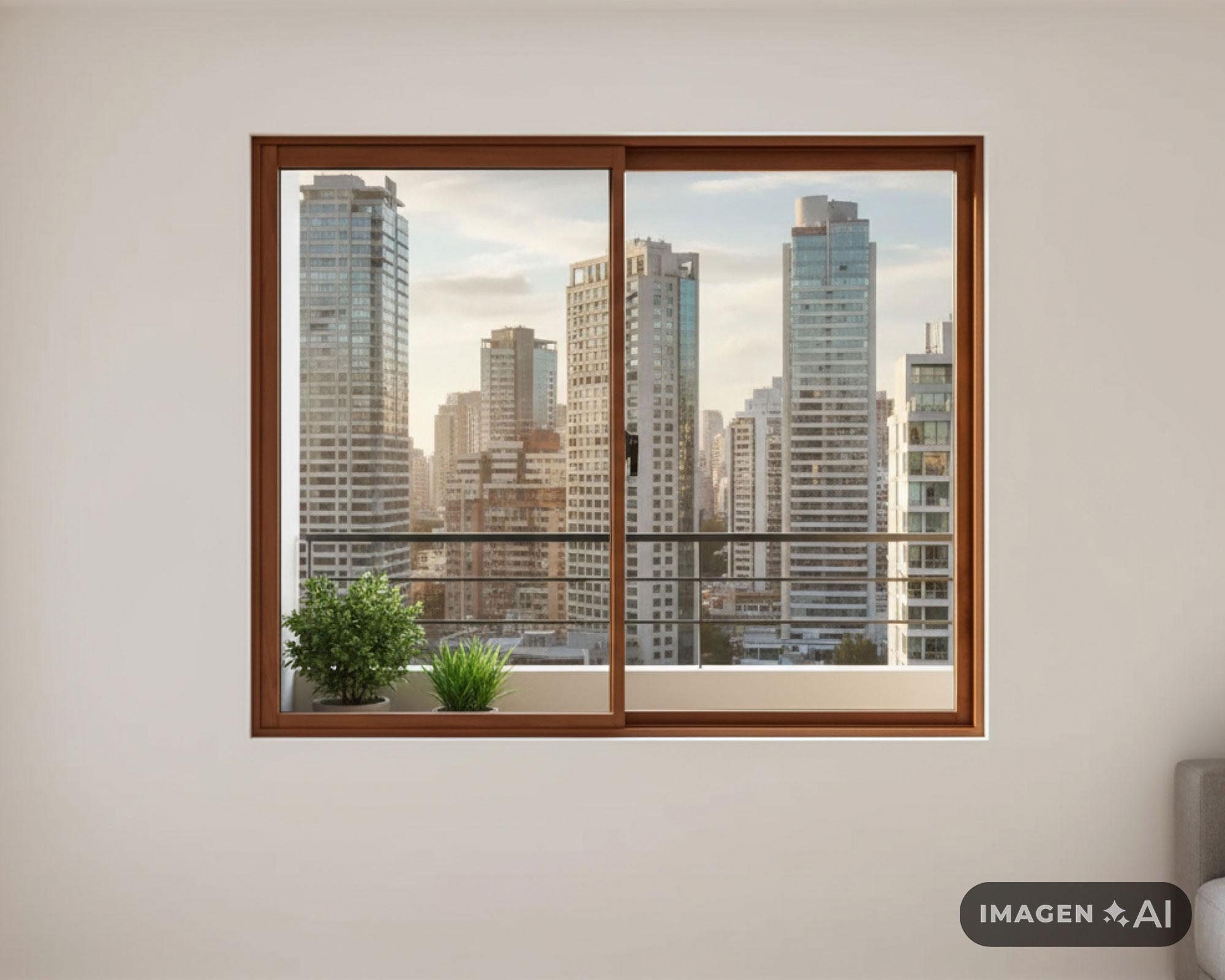 Ventana Aluminio 121x100 cm Corredera Madera-5