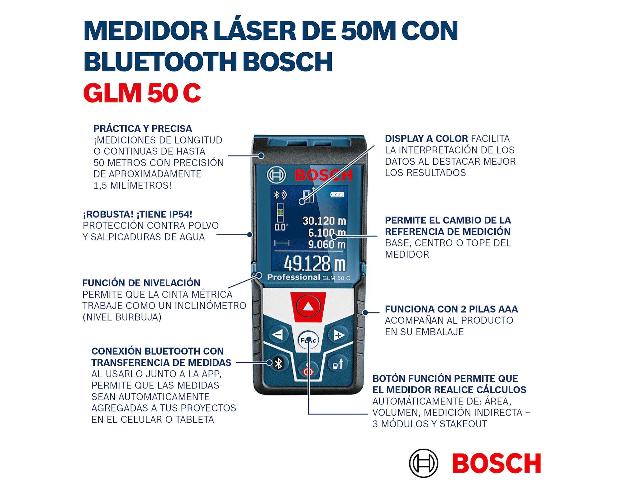 Medidor de distancia láser 50 metros GLM-50C bluetooth Bosch-4