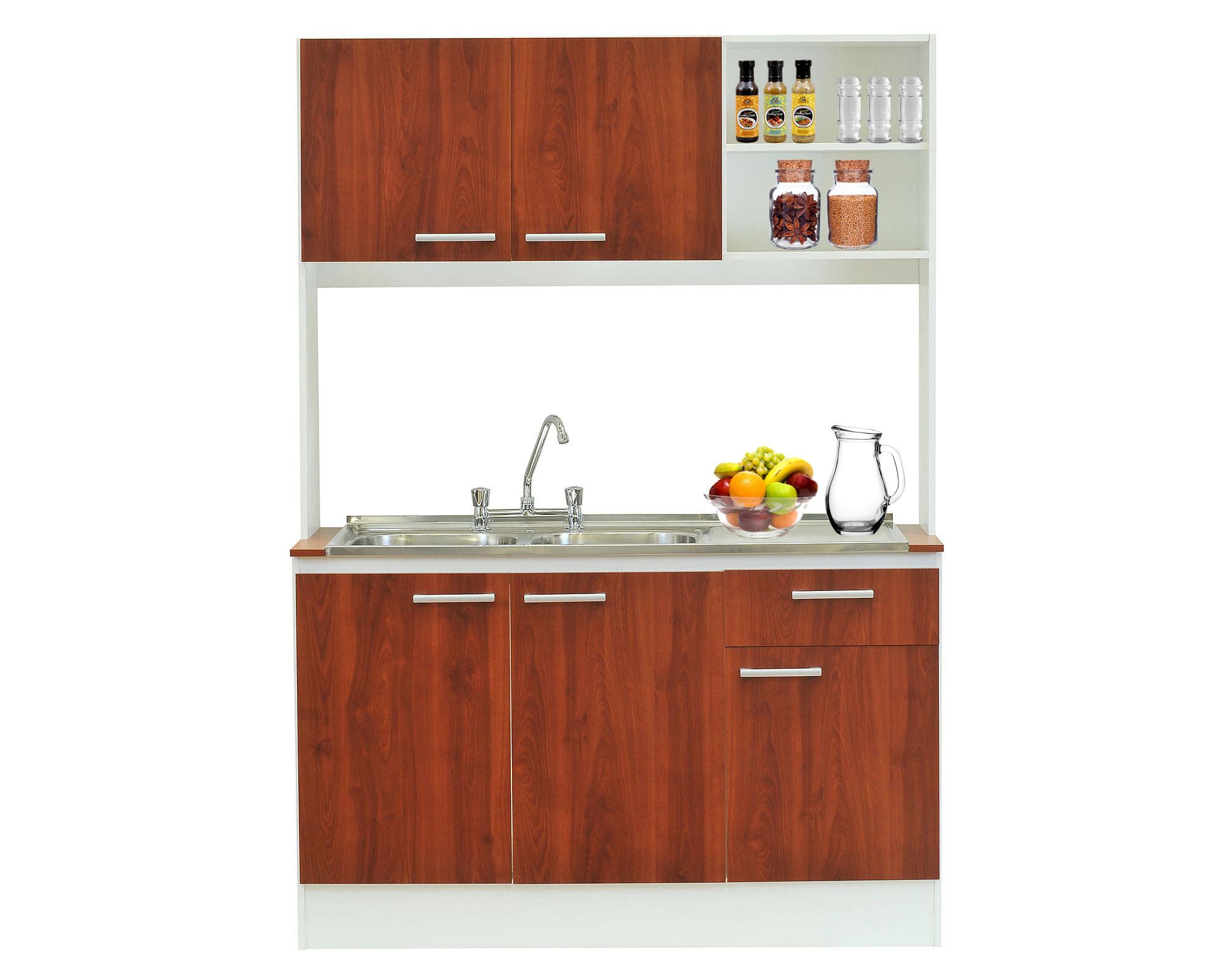 Kit cocina 5 puertas Lonquimay blanco/cerezo + lavaplatos izquierdo Mobikit-10