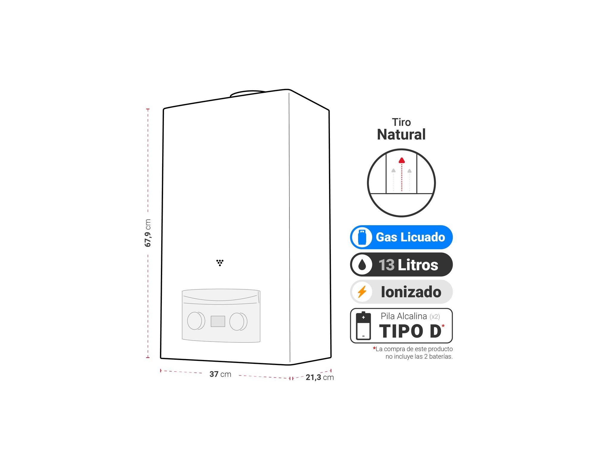 Calefont ionizado tiro natural 13 lt gas licuado ATMD Albin Trotter-2