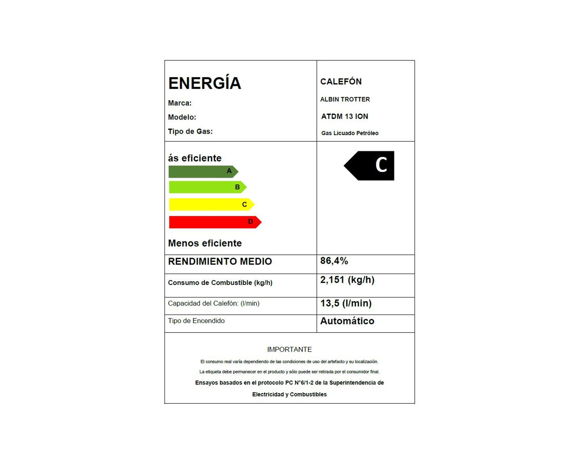 Calefont ionizado tiro natural 13 lt gas licuado ATMD Albin Trotter-4