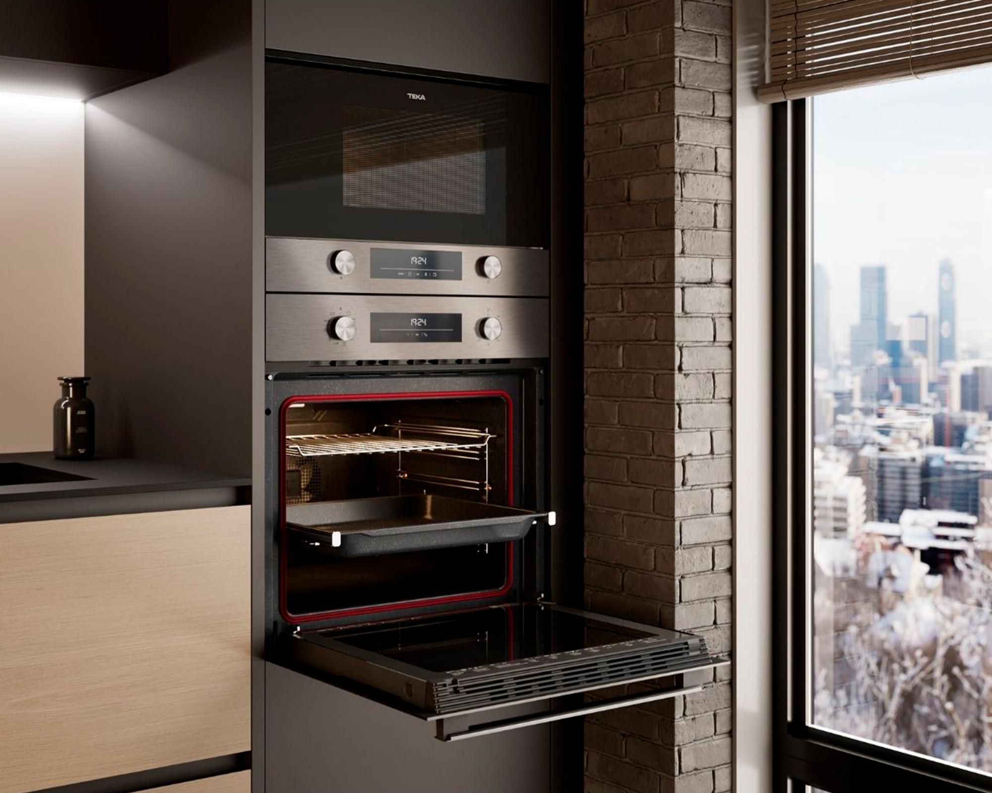 Horno eléctrico empotrado con convector HSB-6350 SS gris 64 lt-6