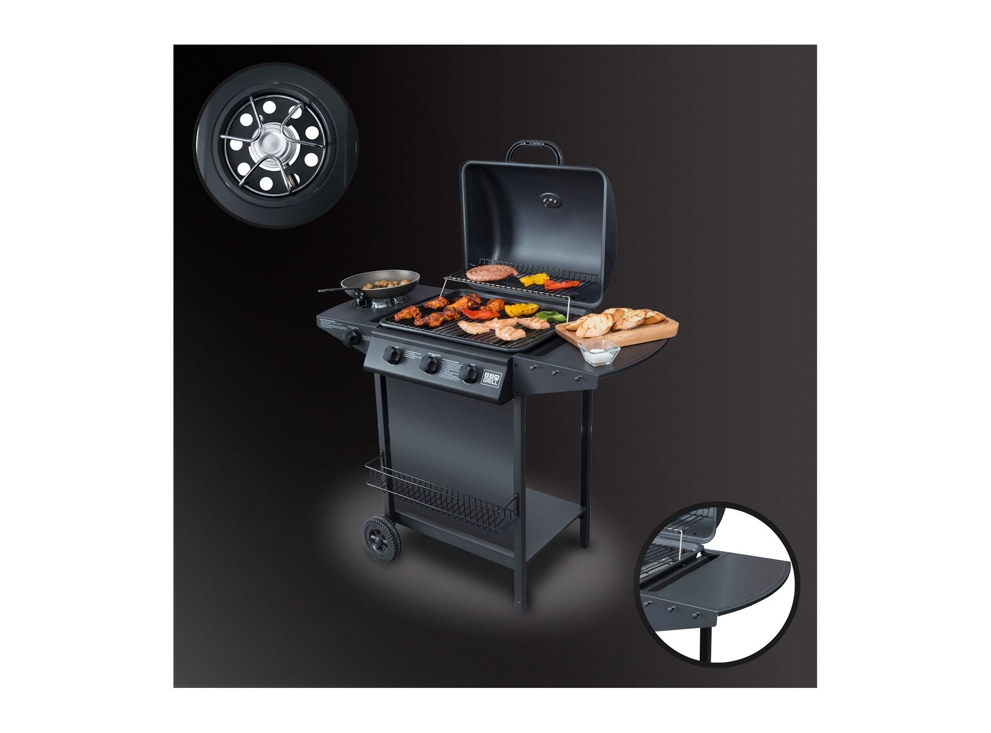Parrilla a gas Boston 3 quemadores + quemador lateral BBQ Grill-12