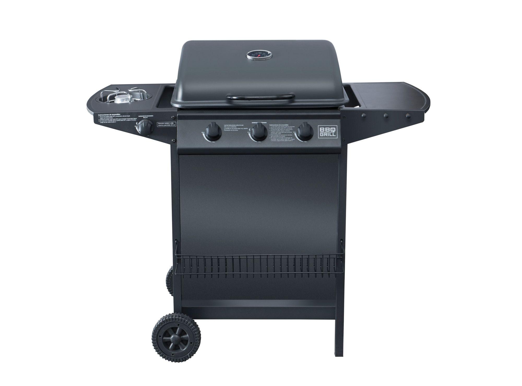 Parrilla a gas Boston 3 quemadores + quemador lateral BBQ Grill-0
