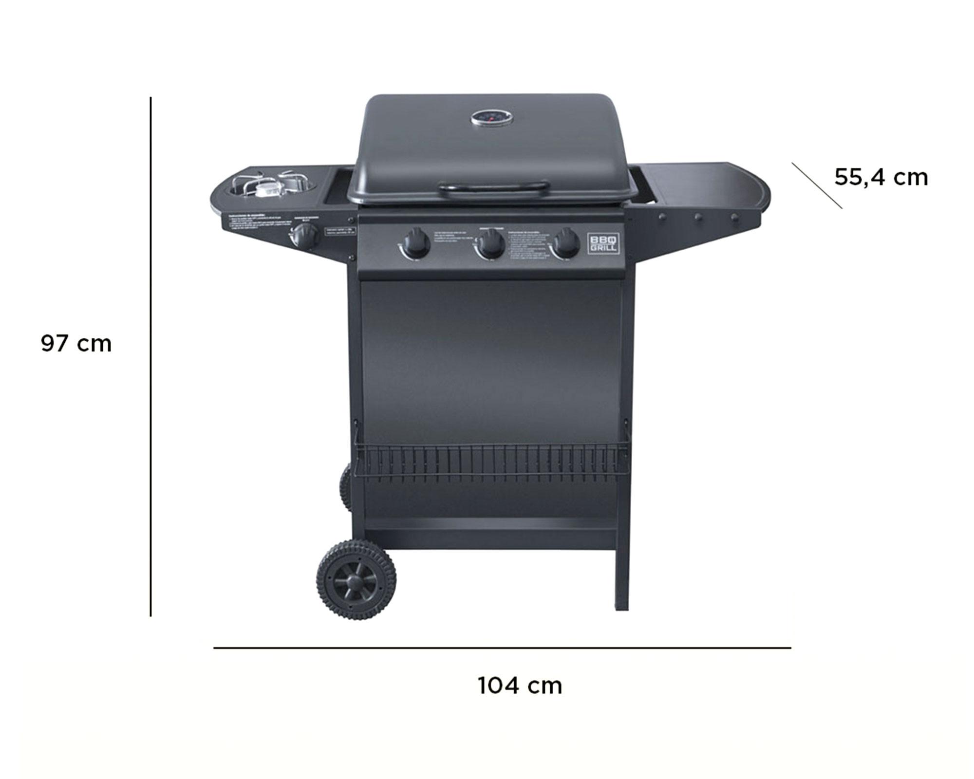Parrilla a gas Boston 3 quemadores + quemador lateral BBQ Grill-10
