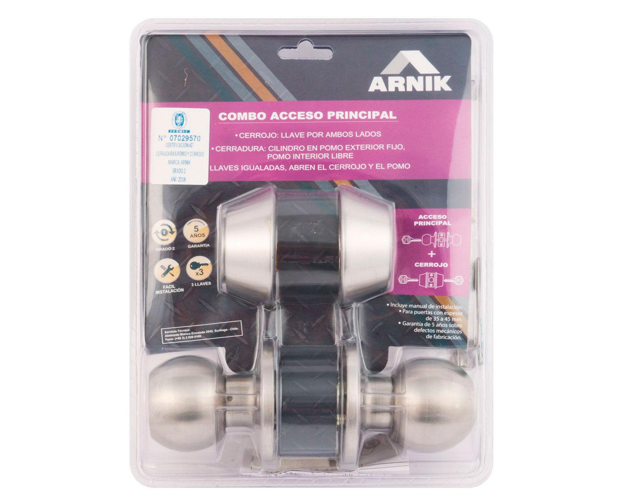 Pack cerradura acceso principal + cerrojo cromo Arnik-6