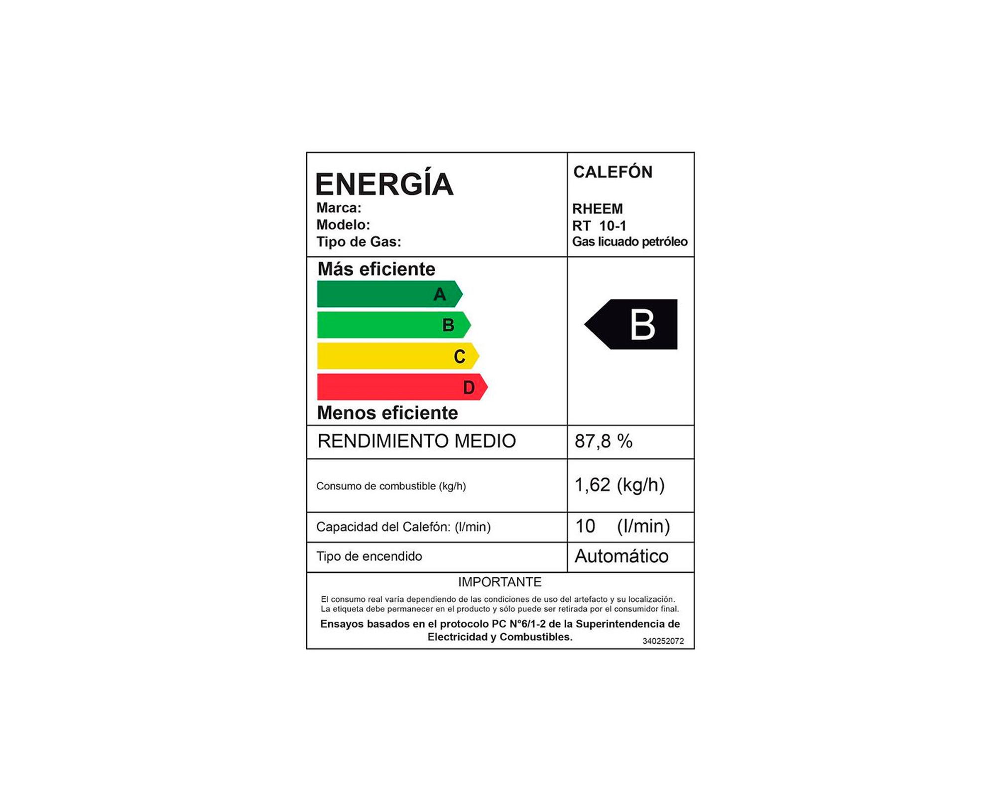 Calefont tiro natural 10 litros gas licuado Prestige Rheem-7